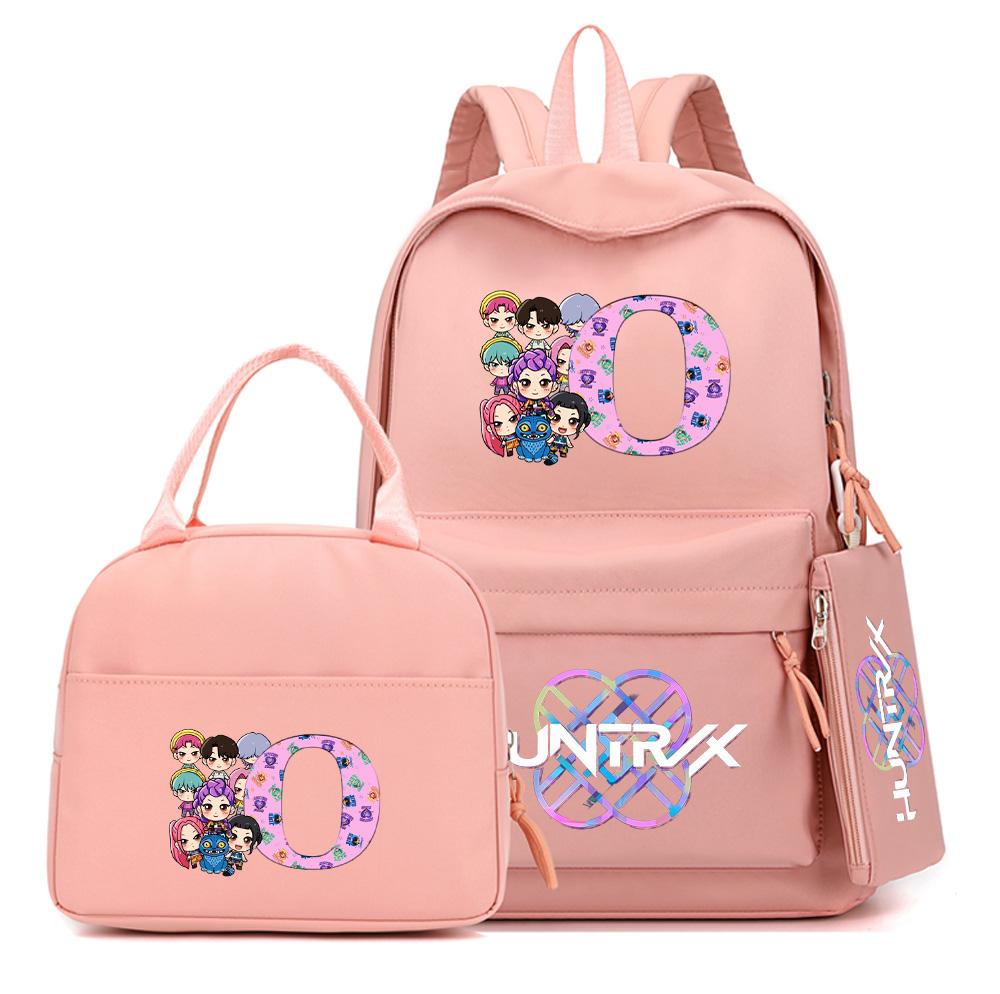 3Pcs/set 26 English Letter K-Pop Printed Backpack with Handbag Pencil Case for Teenager Student Boy Girl Schoolbag Bookbag Large Capacity Travel Bag