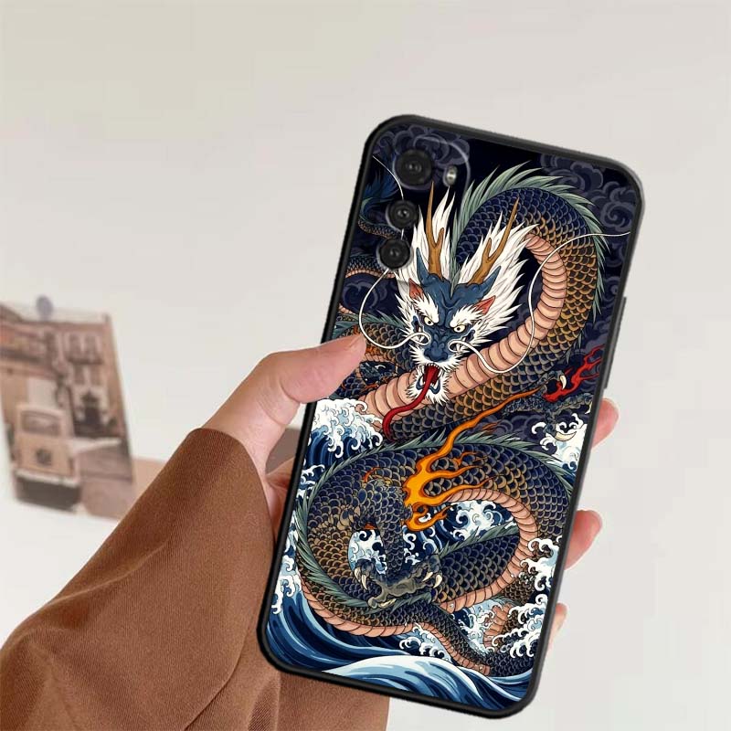 Fashion Dragon Illustration Phone Case For Motorola G85 Edge 50 G24 G35 G14 G04 40 G72 G34 G G54 G13 G32 5G Black