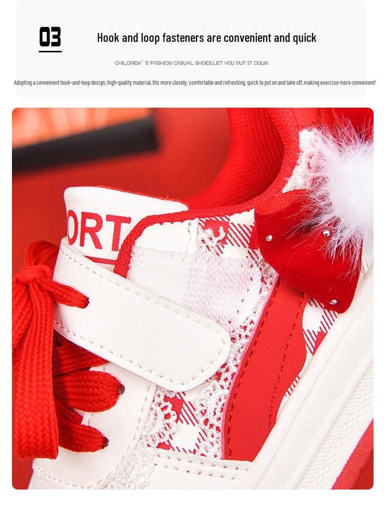 2025 Winter New Arrivals: Girls' Versatile Red Casual Sports Shoes for Middle and Big Kids