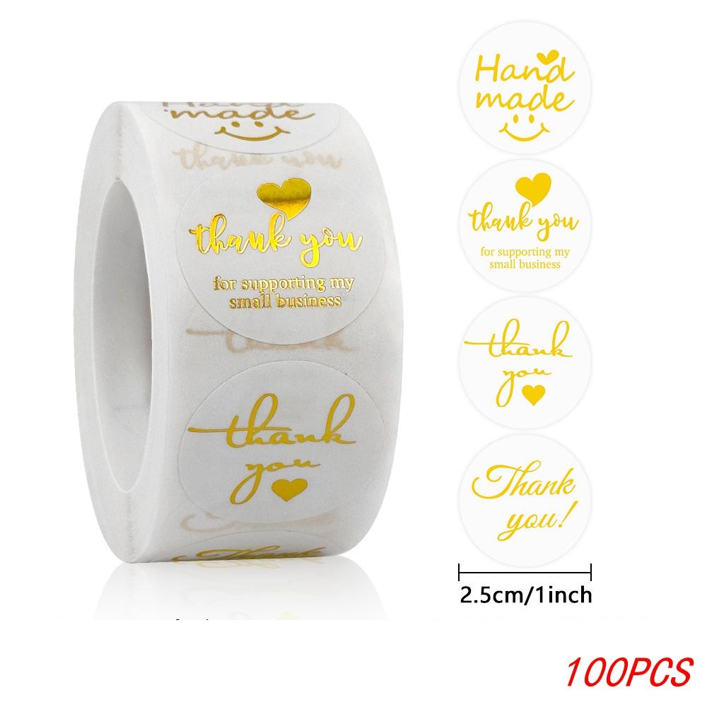 100-500Pcs 1Inch/2.5CM Golden Thank You Stickers For Gift Card Box Package Party Wrapping Decorate Baking Food Small Business