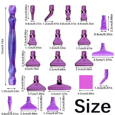 5D Diamond Painting Tool Crystal Point Drills Pen With Purple Metal Point Drill Heads Multi Placer Pen Tip And Clay Accessories