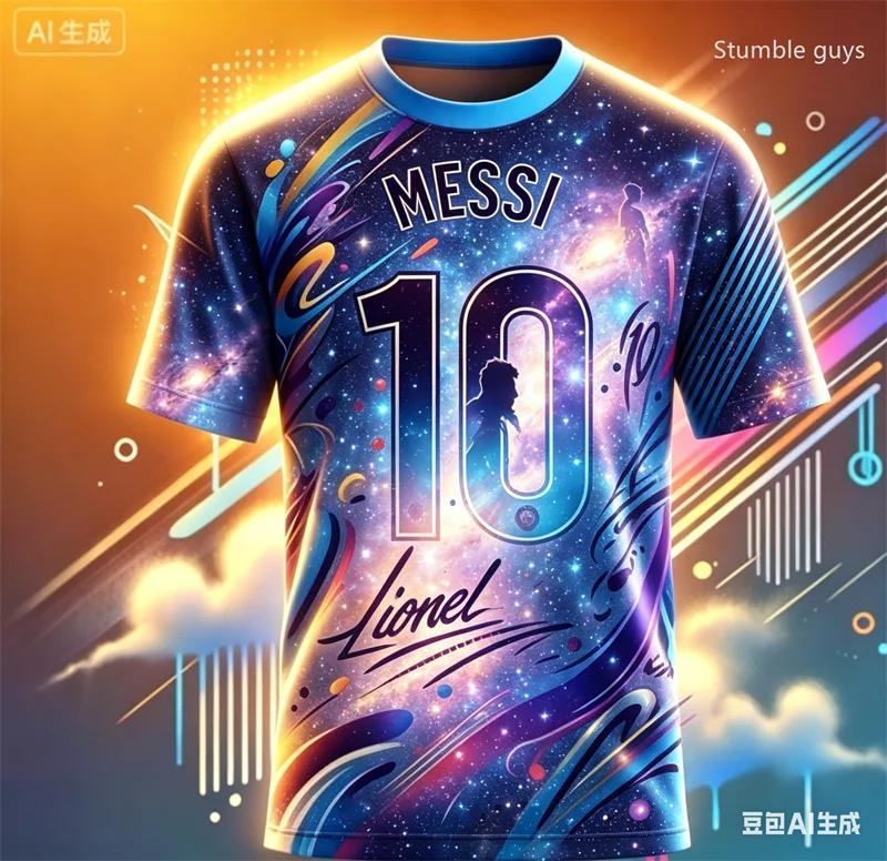 Camiseta Masculina de Verão Infantil Meninos Messi Futebol Manga Curta Casual Esportiva Streetwear Tops Lazer e Exterior
