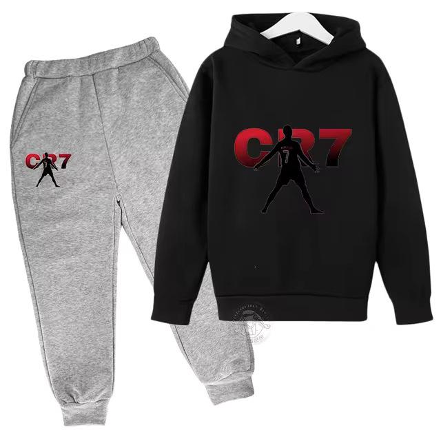Conjunto Esportivo CR7 Infantil Primavera/Outono, Moletom com Estampa de Futebol e Calça, Edição 2025, Festival.