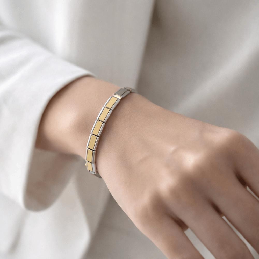 Stretchable Italian Chain Link Bracelet 7mm Popular Modular Stainless Steel Bracelet Square HipHop Elastic Hand Chain Jewelry