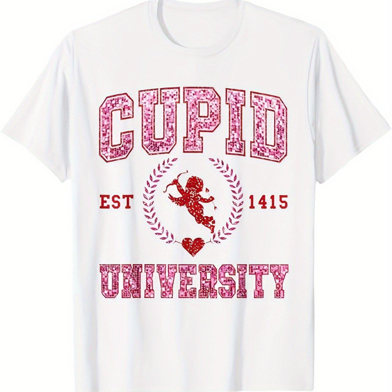 Cupid University EST 1415 Graphic Tee Cotton Casual Round Neck T-Shirt for Valentine Gift 4XL