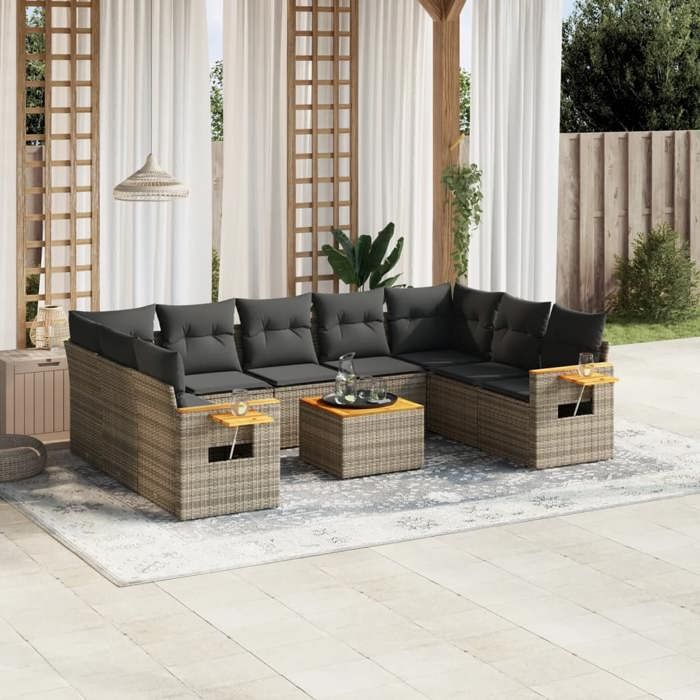 VidaXL Garden Lounge Set with Cushions 10 Pcs, Patio Sofas, Patio Furniture Set, Outdoor Furniture, Grey 3227124