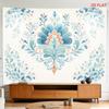 2D Flat - 2D Flat - A Tapestry Featuring a Large Or Small Symmetrical Floral Design in Blue And White, Showcasing Intricate Patterns in a Folk Art Sty