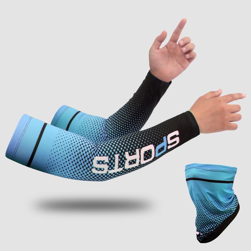 Men Ice Silk Sun Protection Set, Cooling UV Protection Arm Sleeves Face Cover, European Style Outdoor Gear For Driving Cycling
