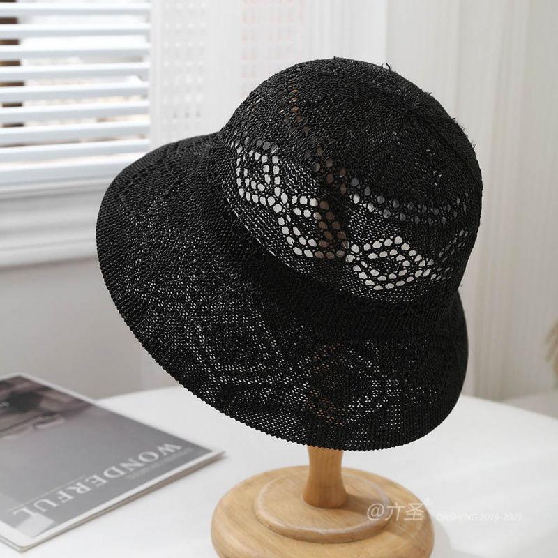Новая модная женская шапка, вязаная крючком, полая шляпа-ведро, вязаная летняя шляпа-тазик ONE SIZE чёрный