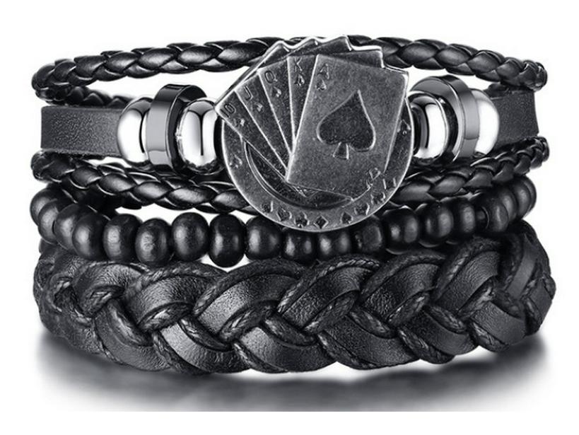 Мужской европейский многослойный набор кожаных и плетеных браслетов с дизайном в виде креста и наконечника пики чёрный
