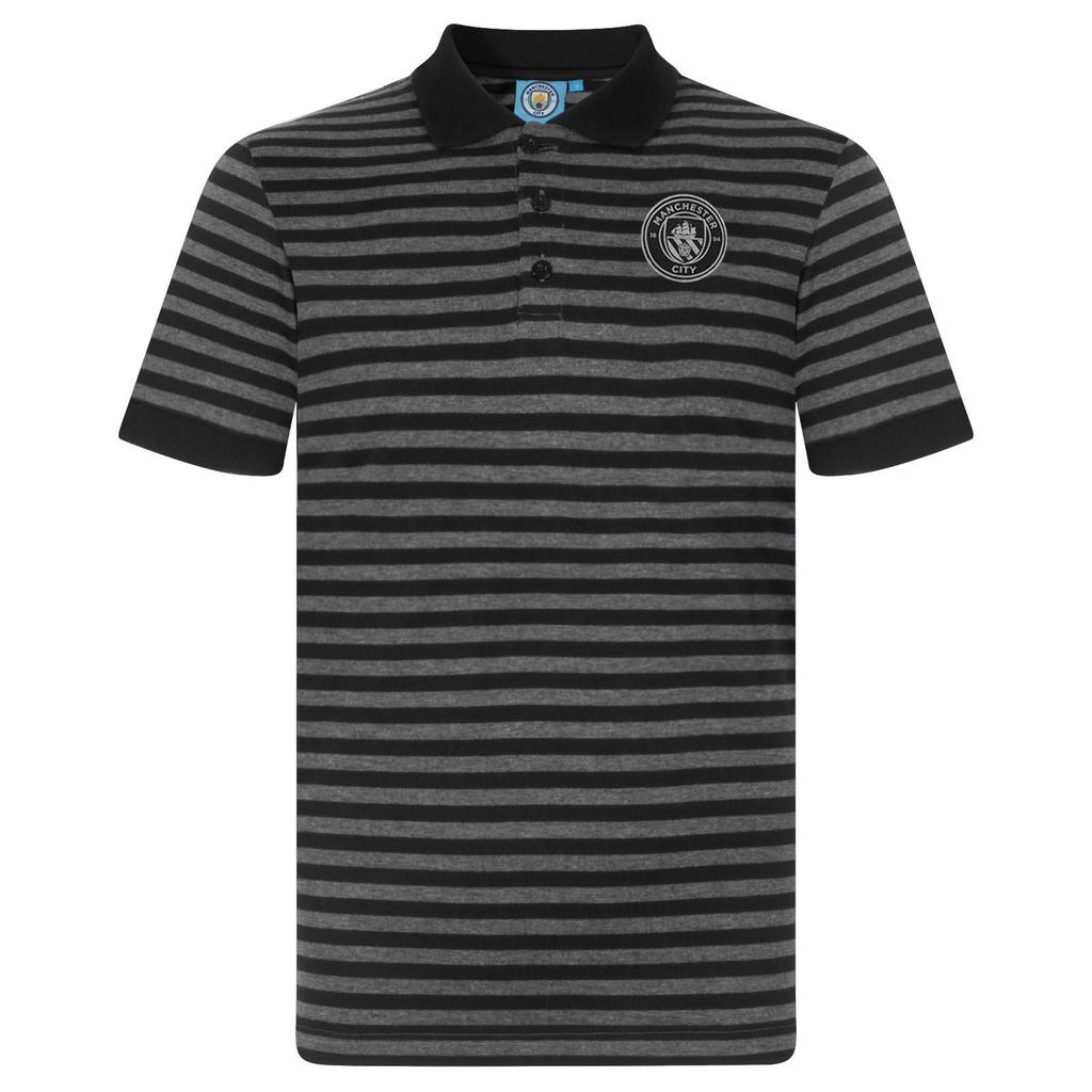 Manchester City FC Mens Striped Polo Shirt