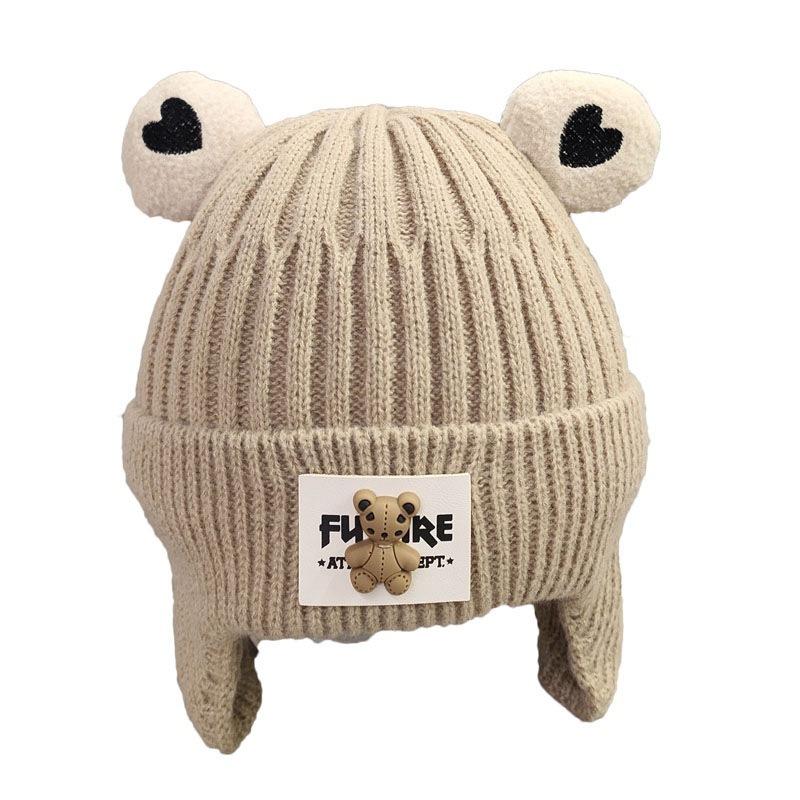 Baby hat autumn and winter boys and girls knitted wool pullover hat cute bear infant ear protection