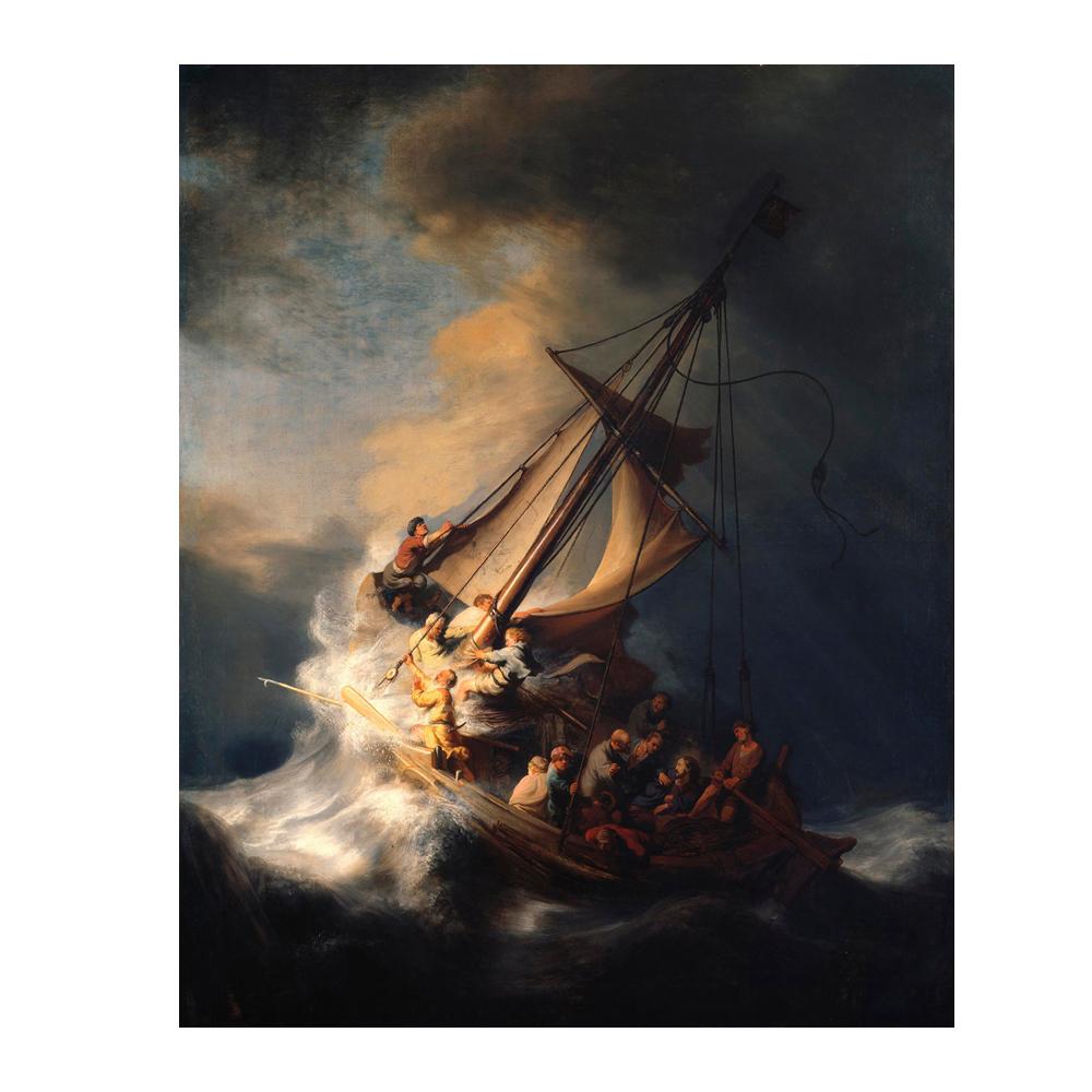 

Класичний постер Рембрандта Картина на полотні «Христос у штормі на березі моря Галілея» Відома настінна картинна галерея Прикраса дому 70x100cm no frame