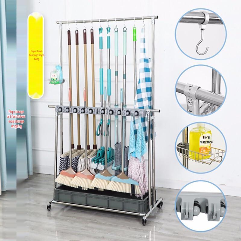 Stainless Steel Movable Mop and Broom Holder