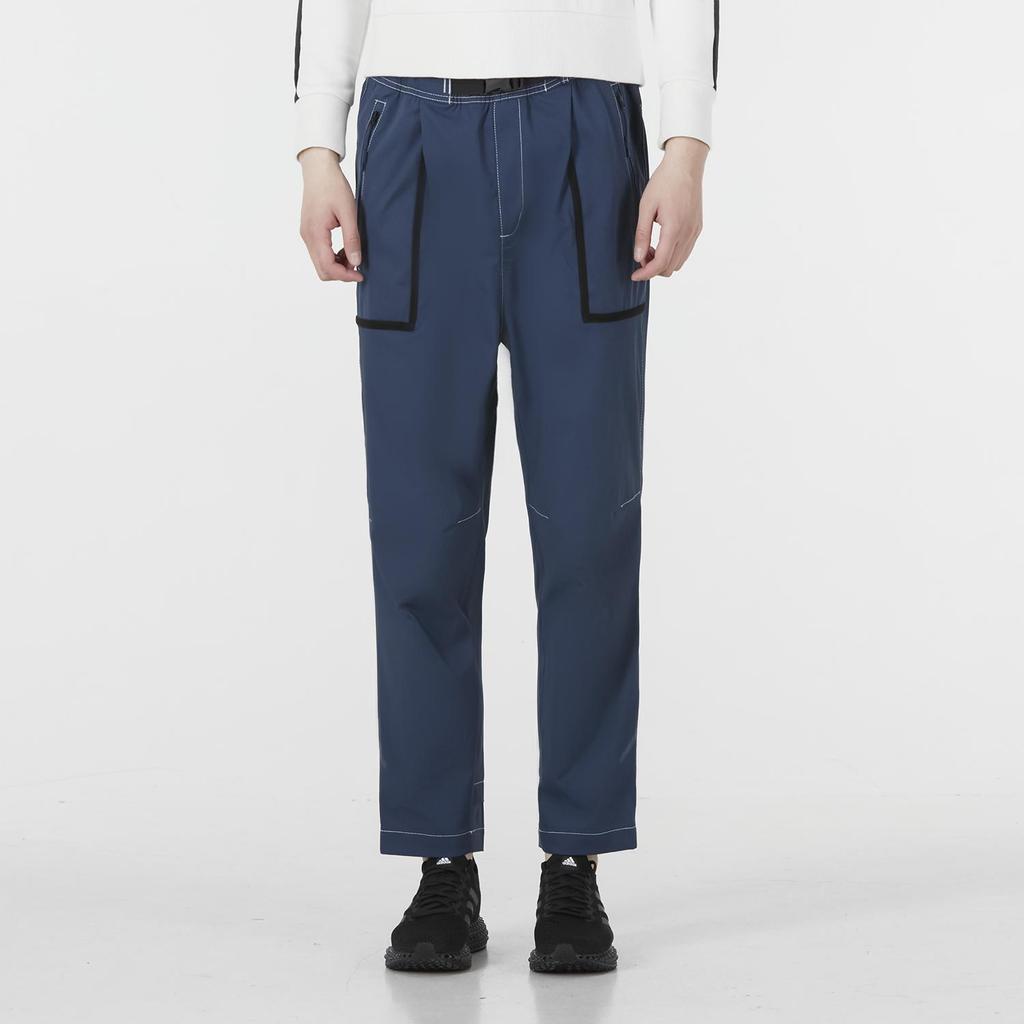 adidas Solid Color Belted Woven Track Pants Men Bottoms Blue HM7470