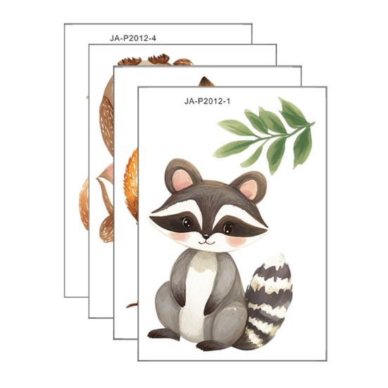 4Pcs Wall Decals Print Wall Removable Waterproof Cartoon Bear Fox Stickers Self-Adhesive Wall