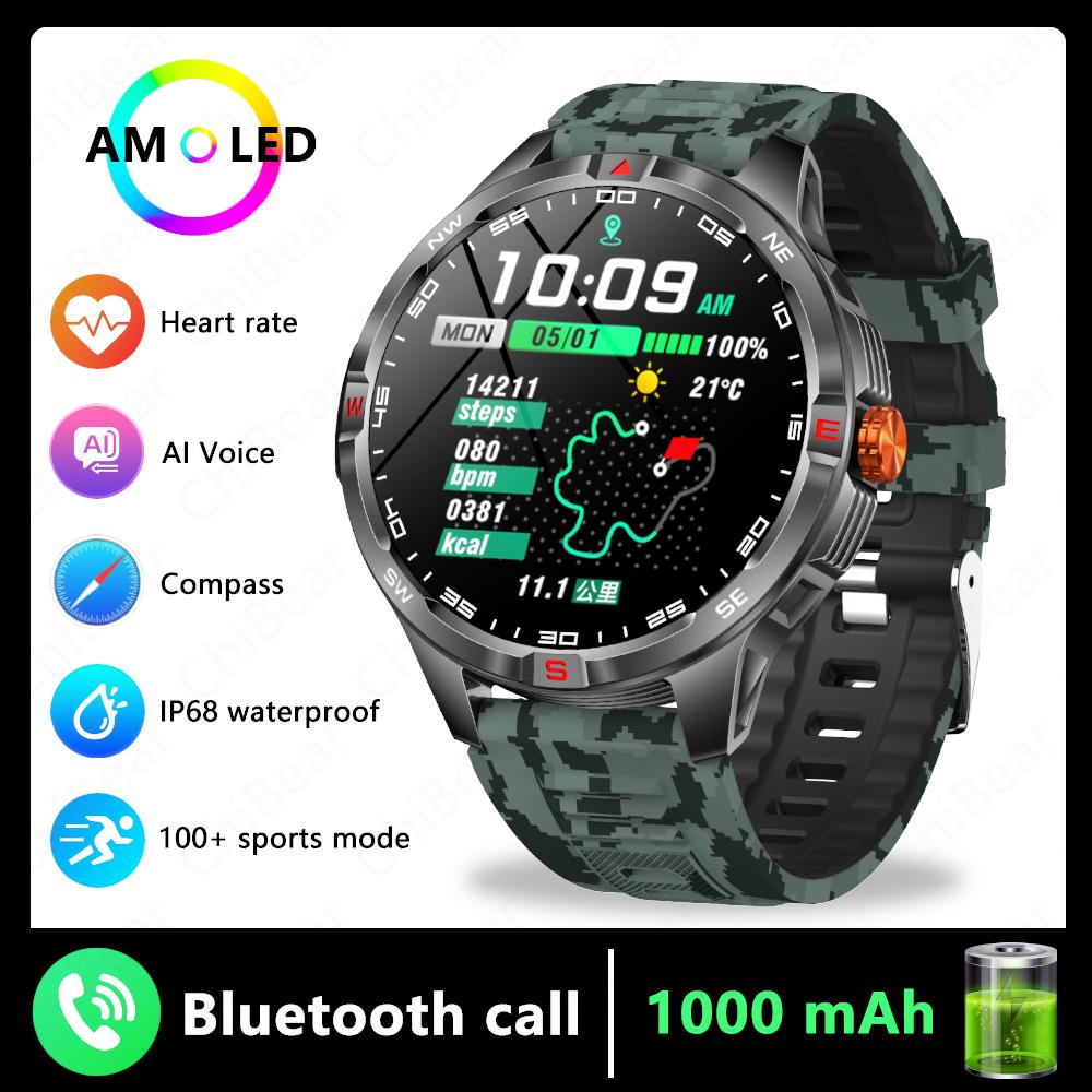 

ChiBear New Military Outdoor Sport Smart Watch Men Compass IP68 Waterproof 1000mAh Big Battery Wireless Call Man Smartwatch камуфляж зеленый