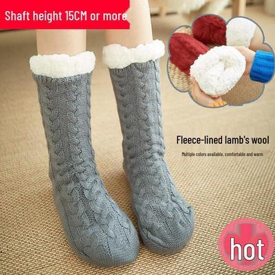 Meias Pantufas de Inverno Antiderrapantes Forradas com Lã de Cordeiro para Adultos