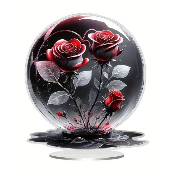 Квіткова акрилова табличка 2D Пласка троянда Настільний знак для офісу Спальні Робочого столу Кристалічний ефект Квіткова табличка-троянда для мами Дружини Бабусі