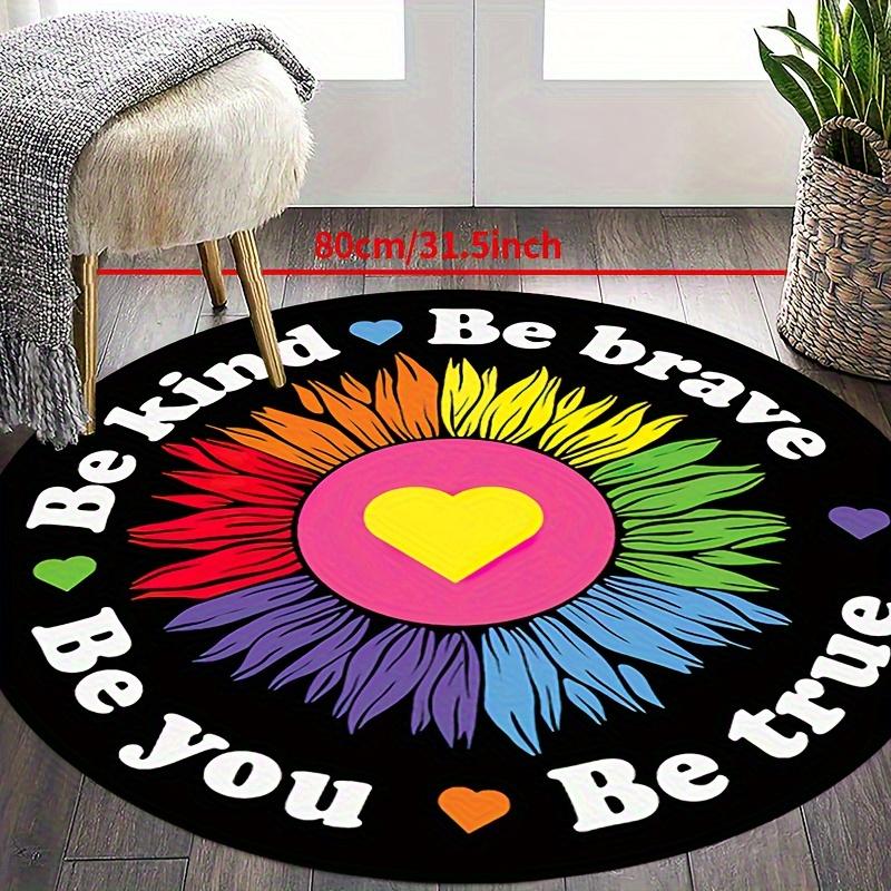 Motivational "Be Kind Be Brave" Doormat, Rainbow Floral Inspirational Mat, Non-Slip Pastel Decor for Bedroom, Home Office