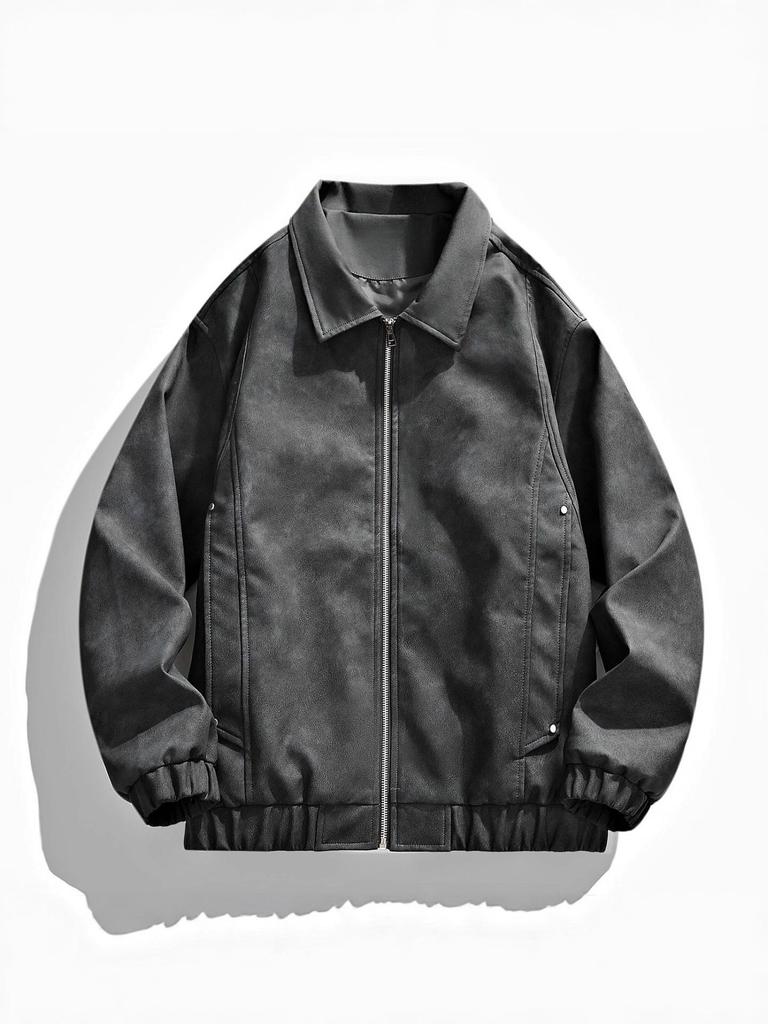 2025 Men's Retro PU Leather Motorcycle Bomber Jacket