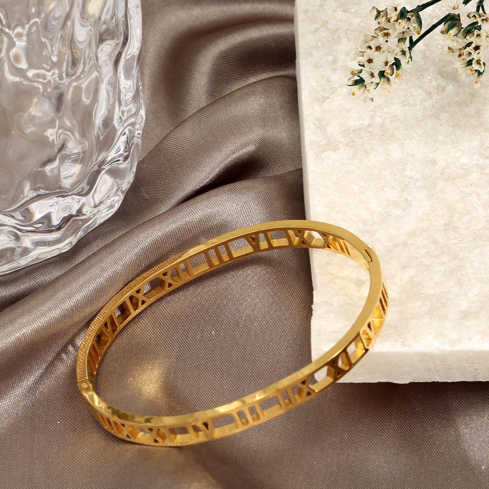 Roman Numeral Hollow Titanium Steel Couples Bracelet