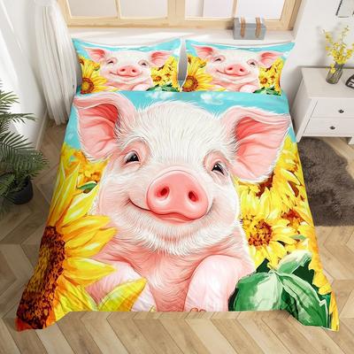 Schweine Bettbezug-Set für Kinder Jungen Mädchen Bettdeckenbezüge Leichtgewichtige Daunen Raumdeko Queen-Size 2 Kissenbezüge 1 Bettbezug Keine Bettdecke