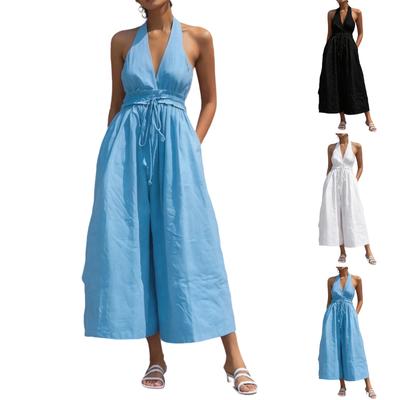 Jumpsuits Für Damen Ärmellos Spaghettiträger Damen Jumpsuit Weiter Beinschnitt Mit Taschen