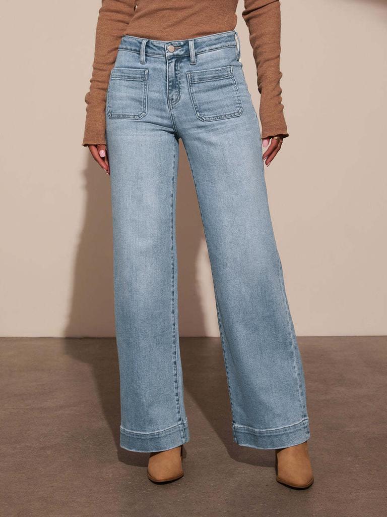 Dámské džíny s vysokým pasem Jaro Nový styl Slim Fit Široké nohavice Retro styl Rovné kalhoty