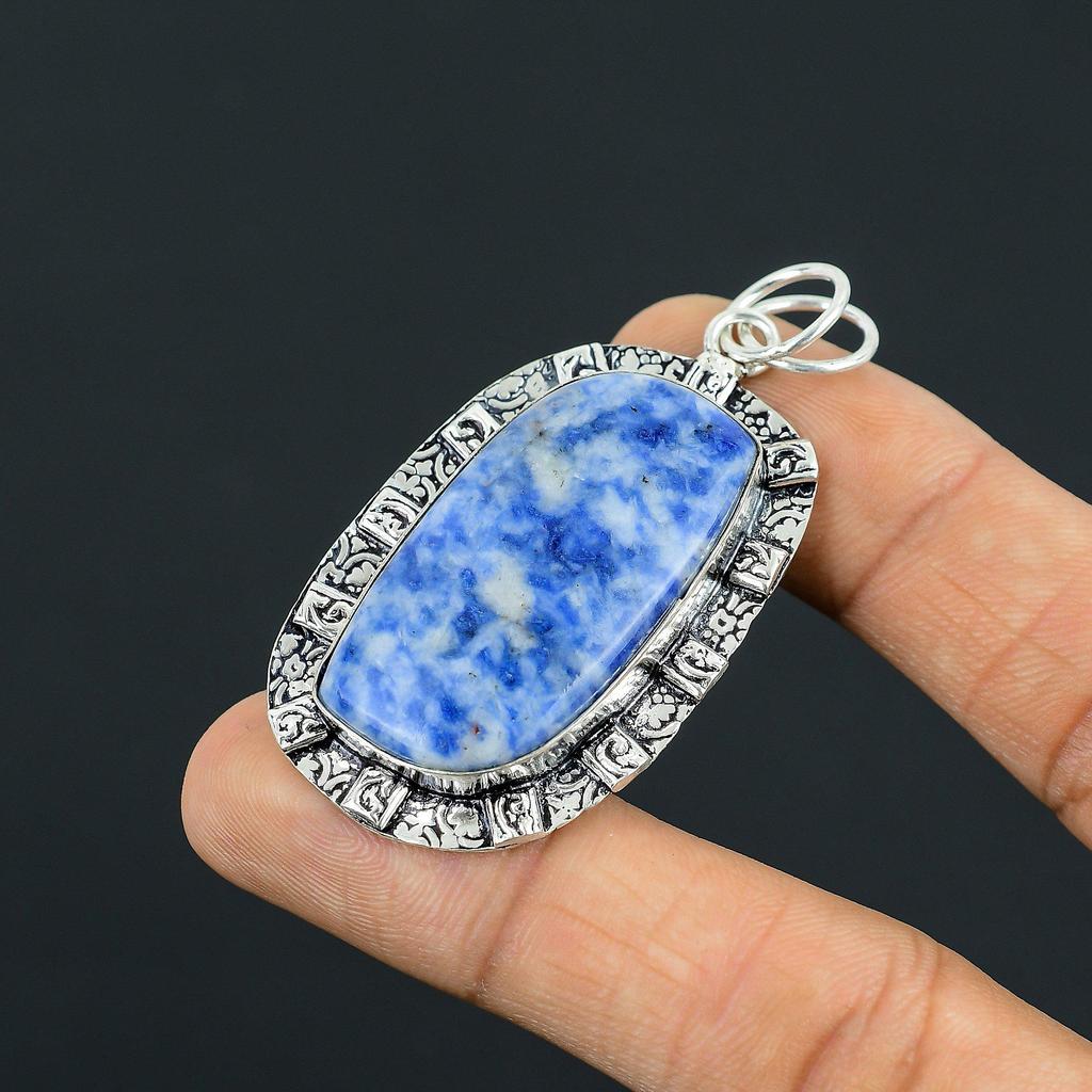 Easter Sale 925 Sterling Silver Sodalite Gemstone Handcrafted Bezel Wife Pendant