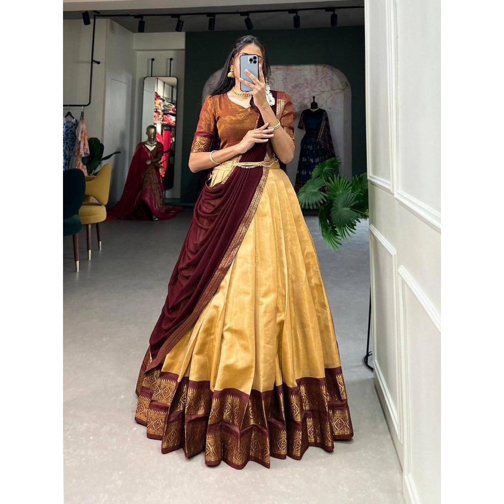 Indian Designer Kanjivaram Lehenga Dupatta Set Wedding Wear Lehenga Choli Dress