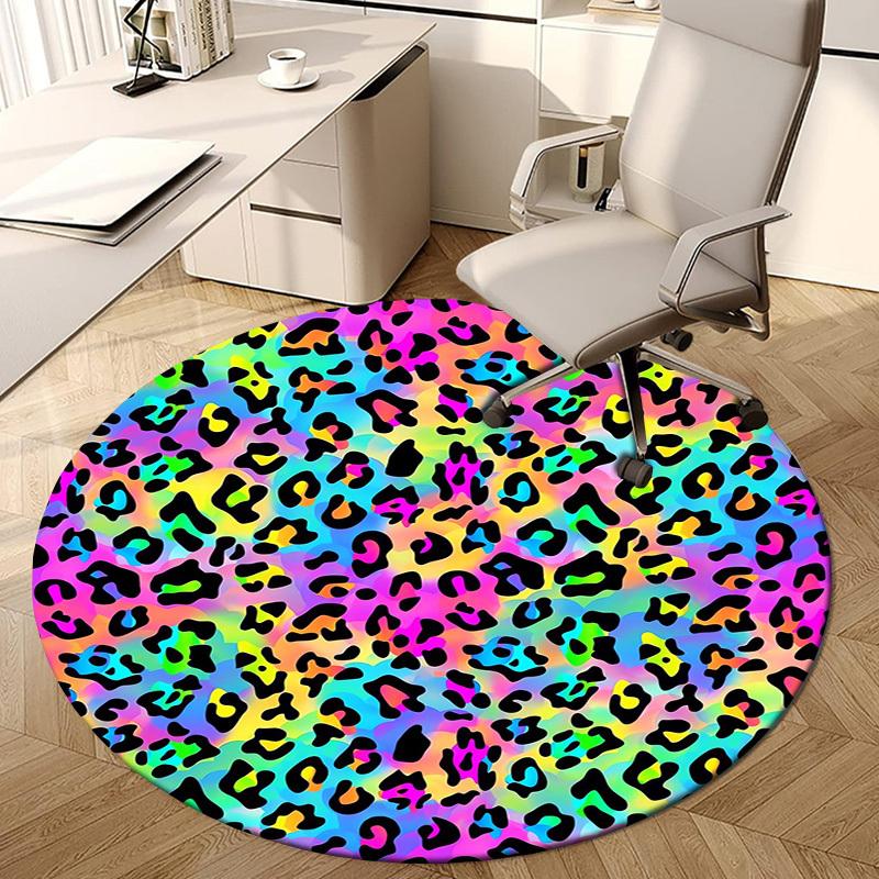 1pc Colorful Leopard Pattern Round carpet, Made of Polyester,Perfect for Decorating Office Chairs, Living Rooms fplt041