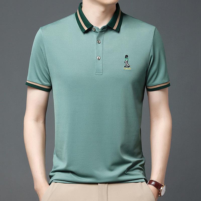 

Футболка с коротким рукавом, мужская рубашка поло, повседневная, среднего размера, с синими лацканами, вышитая, облегающая 4XL светло-зеленый