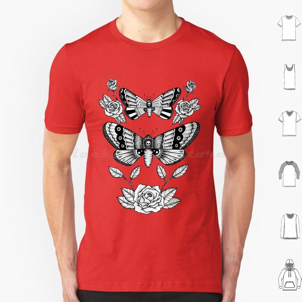 Death Moths T Shirt Big Size 100 Cotton Death Moth Roses Death Moths Moths Moth Black And White Fine Liner Detail Dot Work