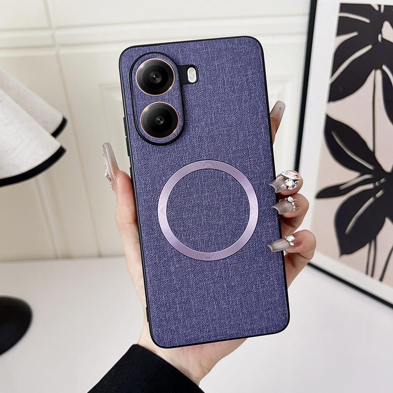 Magsafe Magnetic Plain Leather Case For Poco X7 Pro POCO X7 F6 Pro X6 Pro M6 Pro Poco C75 Cloth Wireless Charging Cover