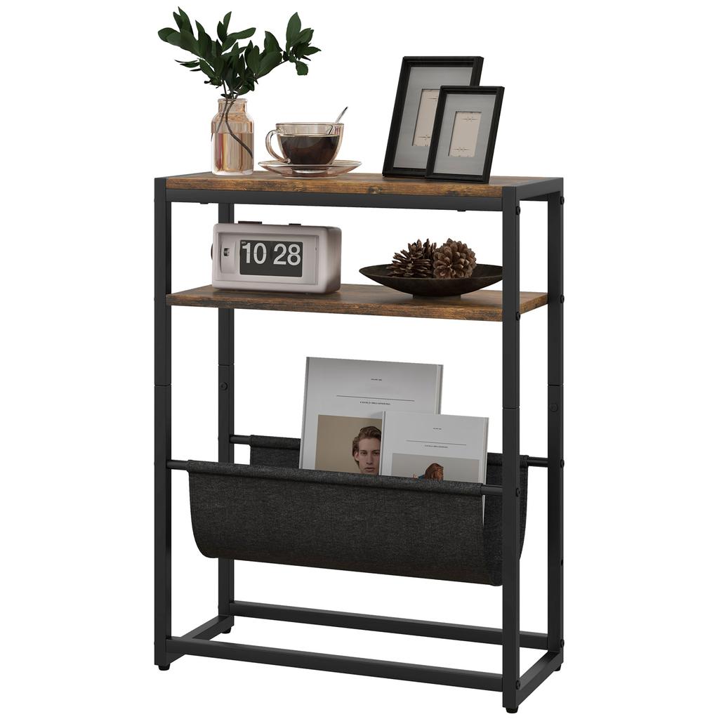 Narrow Side Table, End Table with 3-Tier Storage, V-Shaped Magazine Holder for Living Room, Bedroom, 43 X 18 X 56 Cm, Ru