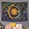 Sun and Moon Tapestry Mystic Floral Wall Hanging Hippie Style Botanical Retro Aesthetic Tapestry