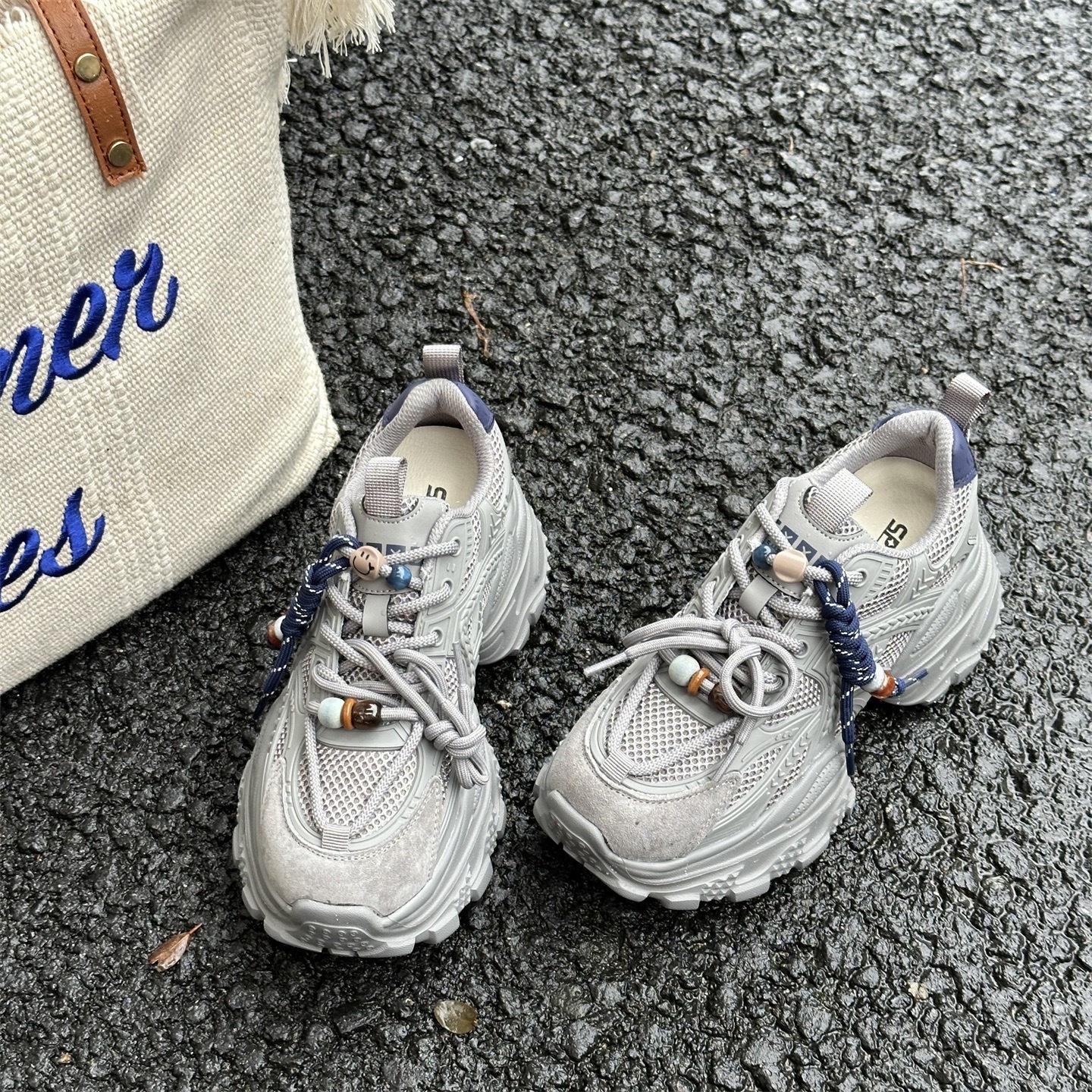 

Leather 7cm platform dad shoes women s shoes 2025 autumn new heightening explosion breathable mesh casual sports shoes 40 серый