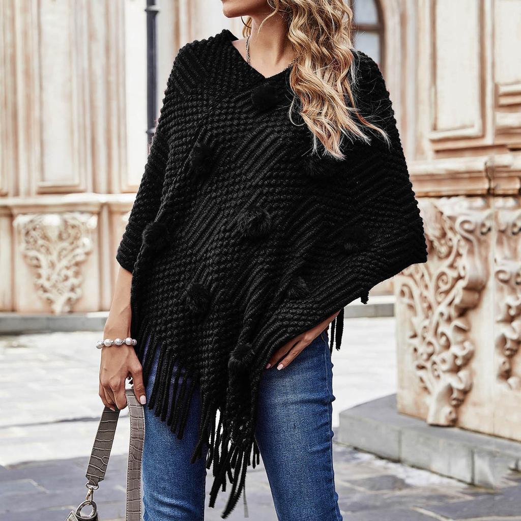 Moda pentru femei Temperament Casual Hair Ball Fringe Cape Pulover Mantoane