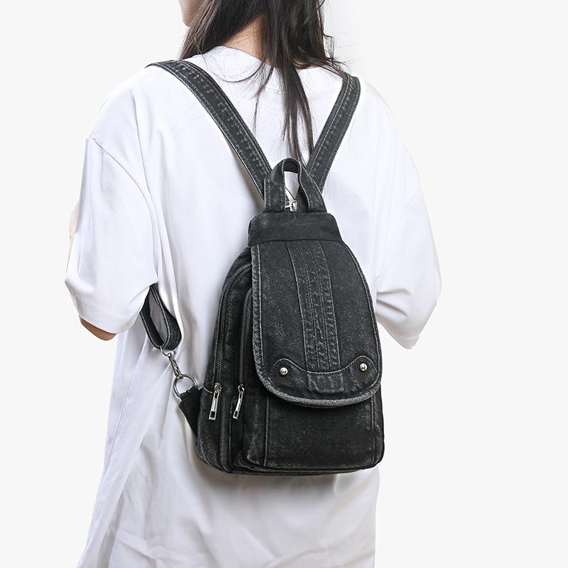 Vintage Denim Bag Multi-functional Chest Bag Women Backpack