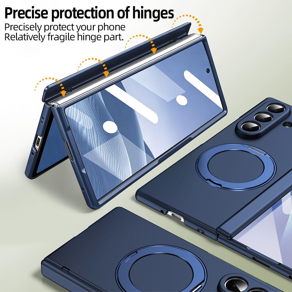 For Galaxy Z Fold 8 Ultra 7/6/5 Full Back PC Magnetic Phone Case With 360° Alloy Kickstand Holder With Glass Film, Hinge Cover