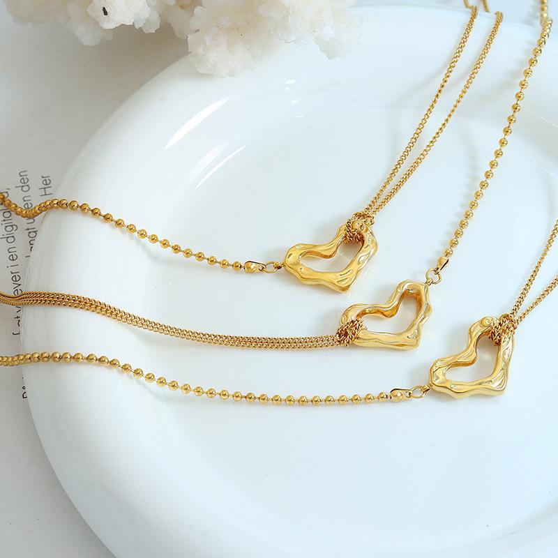 Korean Fashion Titanium Heart Clavicle Necklace with Double-Sided Texture