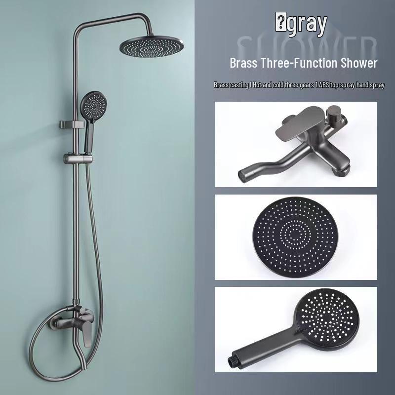 Gunmetal Full Copper Thermostatic Rain Shower Head Set with Digital Display