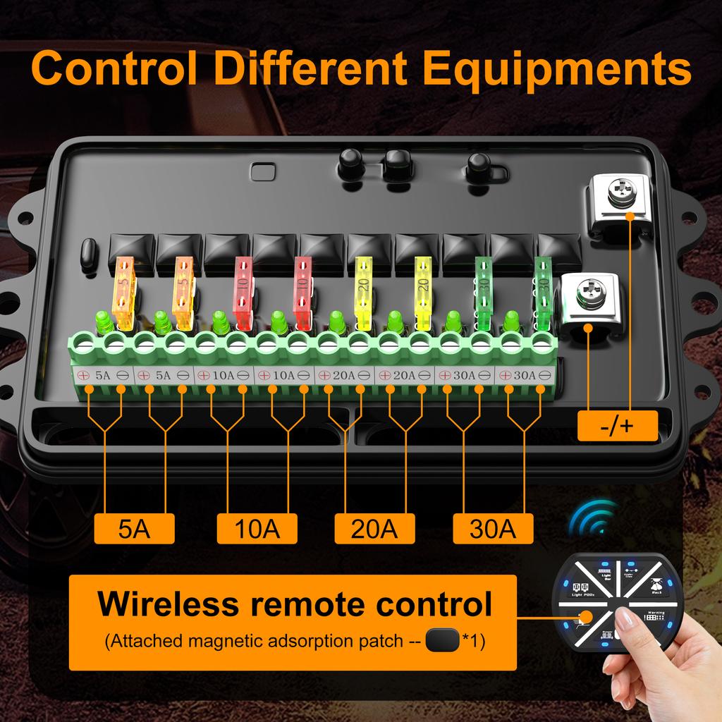 8 Gang Switch Panel Universal Circuit Control Relay System Box Automotive Rechargeable Remote Wireless Control Panel with On-Off