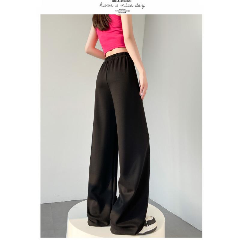 

Широкие брюки женские весна-лето с высокой талией тонкие кружевные прямые спортивные брюки со шнурком спортивные брюки 2XL чёрный