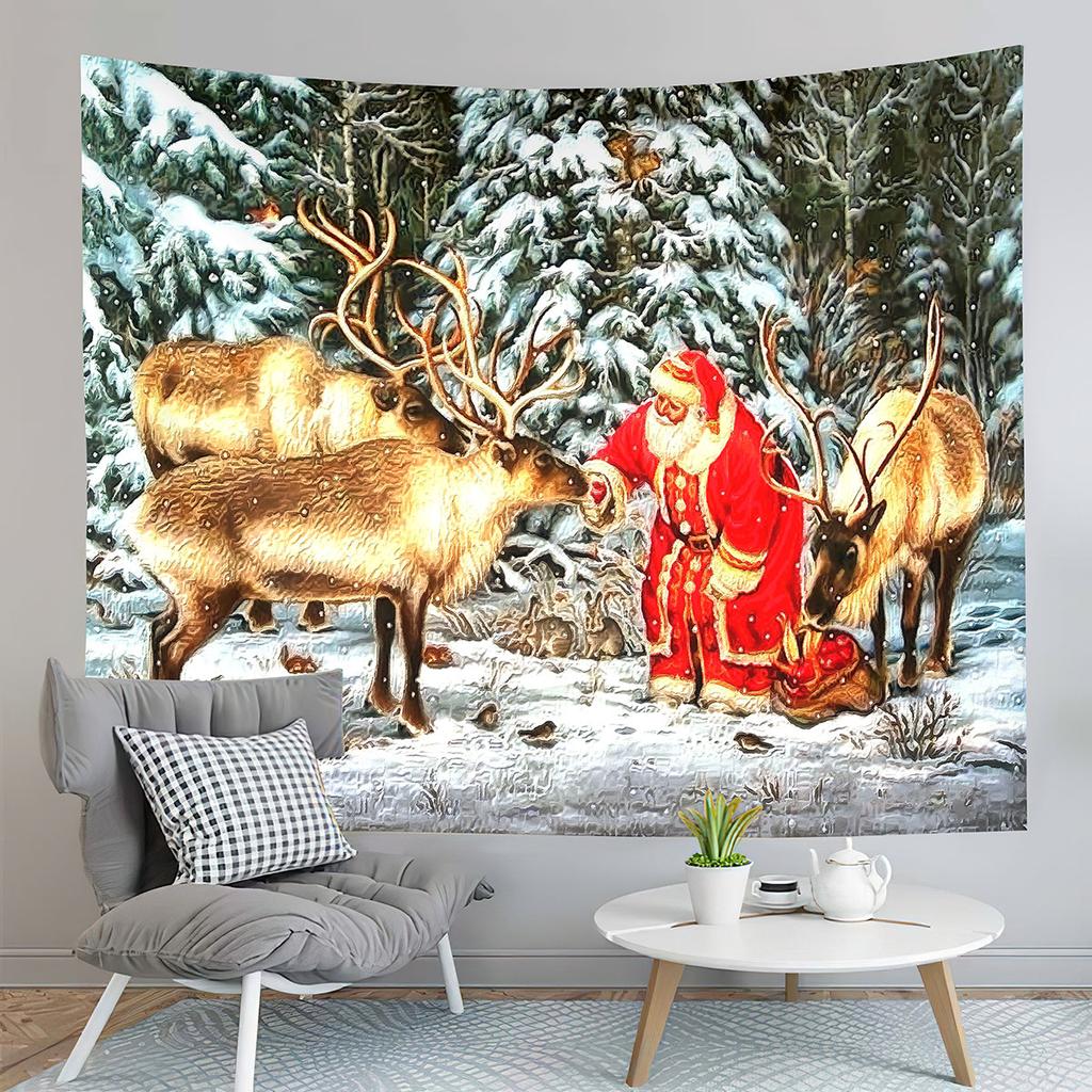 Cartoon Elk Home Decor Tapestry Cute Christmas Art Wall Hanging Living Room Bedroom Dorm Wall Decor Backdrop Cloth