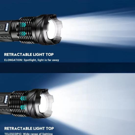 Super Bright Flashlight, Outdoor Waterproof Flashlight, Type-C Rechargeable Flashlight, Multifunctional Torch with Power Display, Zoomable Tactical