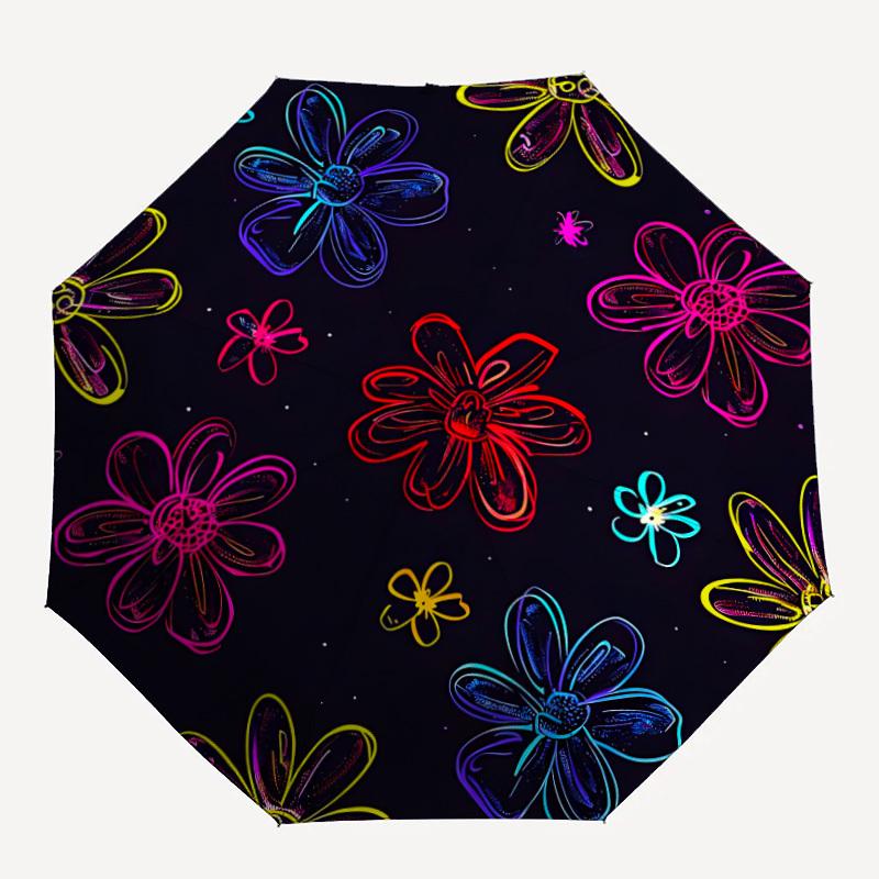 1 Stück Kreis-Regenschirm mit Blumenmuster, automatisch faltbar, 8-Speichen-Eisenrahmen, lässiges Outdoor-Accessoire für Geburtstags- und Festivalgeschenke yy251128199
