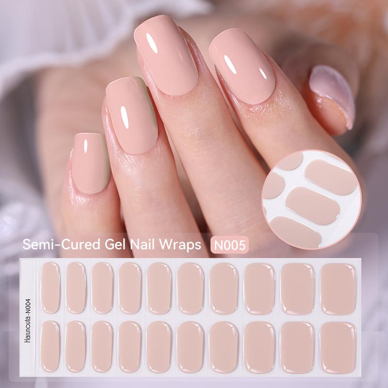 20Tips Gradient French Semi-cured Gel Nail Sticker UV Lamp Needed Full Cover Nail Gel Polish Wraps Manicure Press On Nails Decal