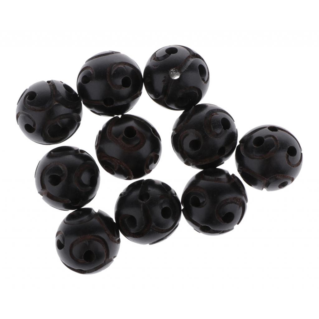10 Lot Black Wood Beads Buddhist Print Necklace Anlets Key Decor 12MM